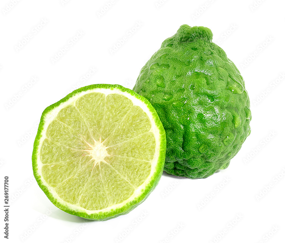 Fresh Bergamot fruits with sliced isolated on white background Fresh Bergamot fruits with sliced isolated on white background