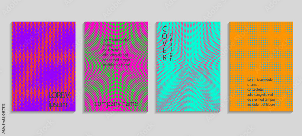 Minimal abstract vector halftone covers design. Future geometric template. Vector templates for placards, banners, flyers, presentations and reports