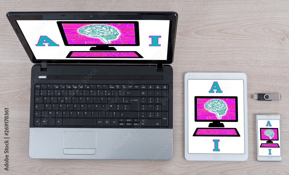 Artificial intelligence concept on different devices