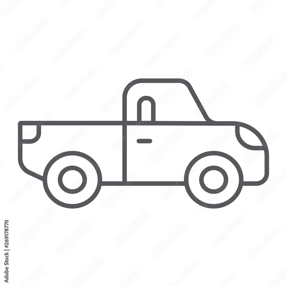 Pickup thin line icon, transport and automobile, truck sign, vector graphics, a linear pattern on a white background. Pickup thin line icon, transport and automobile, truck sign, vector graphics, a linear pattern on a white background.
