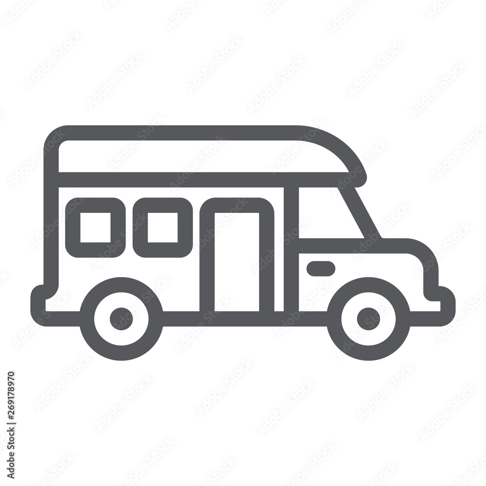 Motorhome line icon, transportation and auto, trailer sign, vector graphics, a linear pattern on a white background.