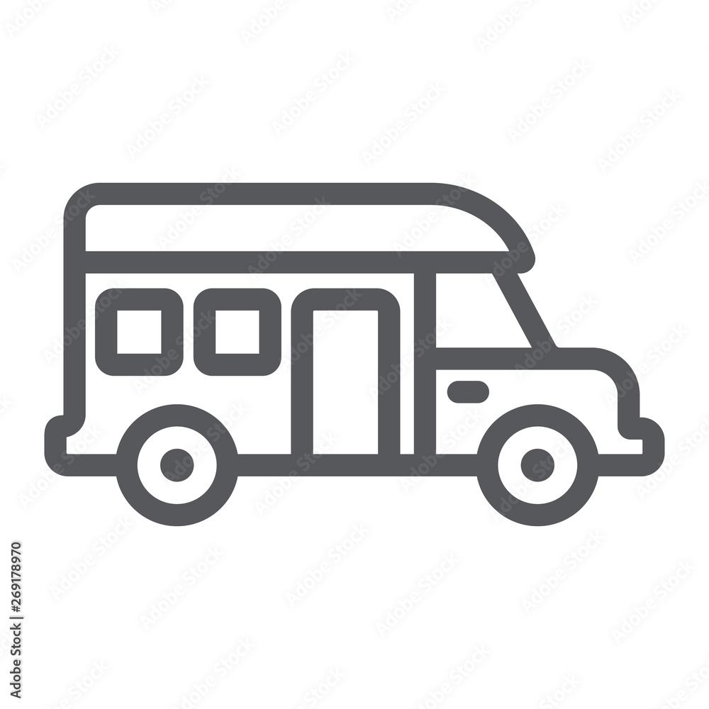 Motorhome line icon, transportation and auto, trailer sign, vector graphics, a linear pattern on a white background. Motorhome line icon, transportation and auto, trailer sign, vector graphics, a linear pattern on a white background.