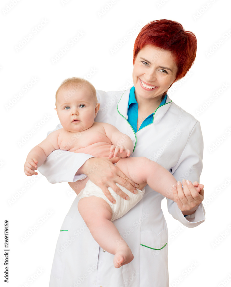 Doctor with cute baby isolated on a white background Doctor with cute baby isolated on a white background