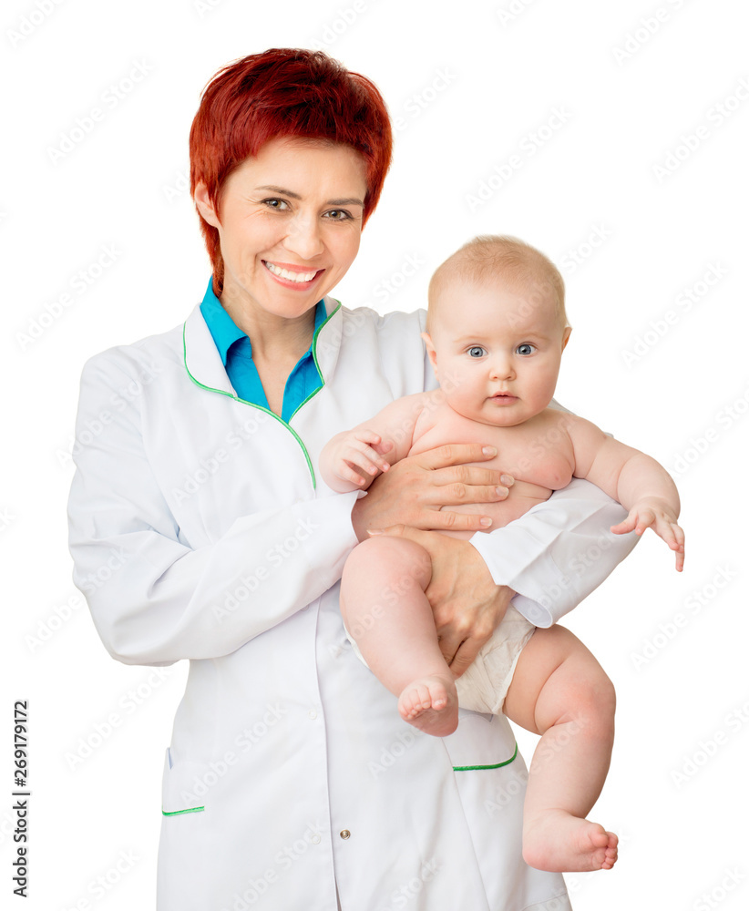 Doctor with cute baby isolated on a white background Doctor with cute baby isolated on a white background