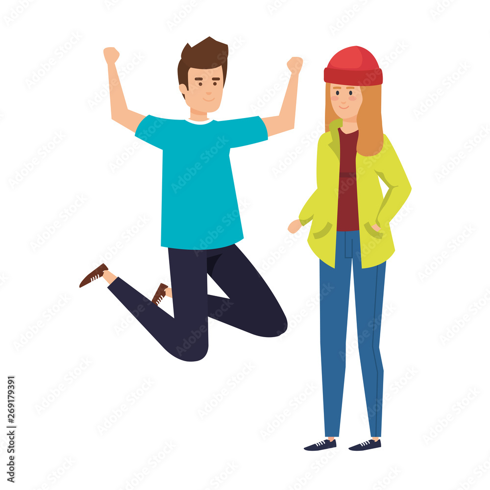 young couple celebrating avatars characters young couple celebrating avatars characters