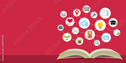 flat web banner illustration for knowledge, technology, business and education etc.