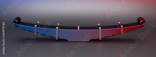 3d rendering. Leaf spring suspension of pick up car truck. Spare parts for truck heavy duty. Truck spring auto parts