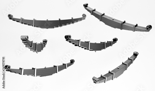 3d rendering. Leaf spring suspension of pick up car truck. Spare parts for truck heavy duty. Truck spring auto parts photo