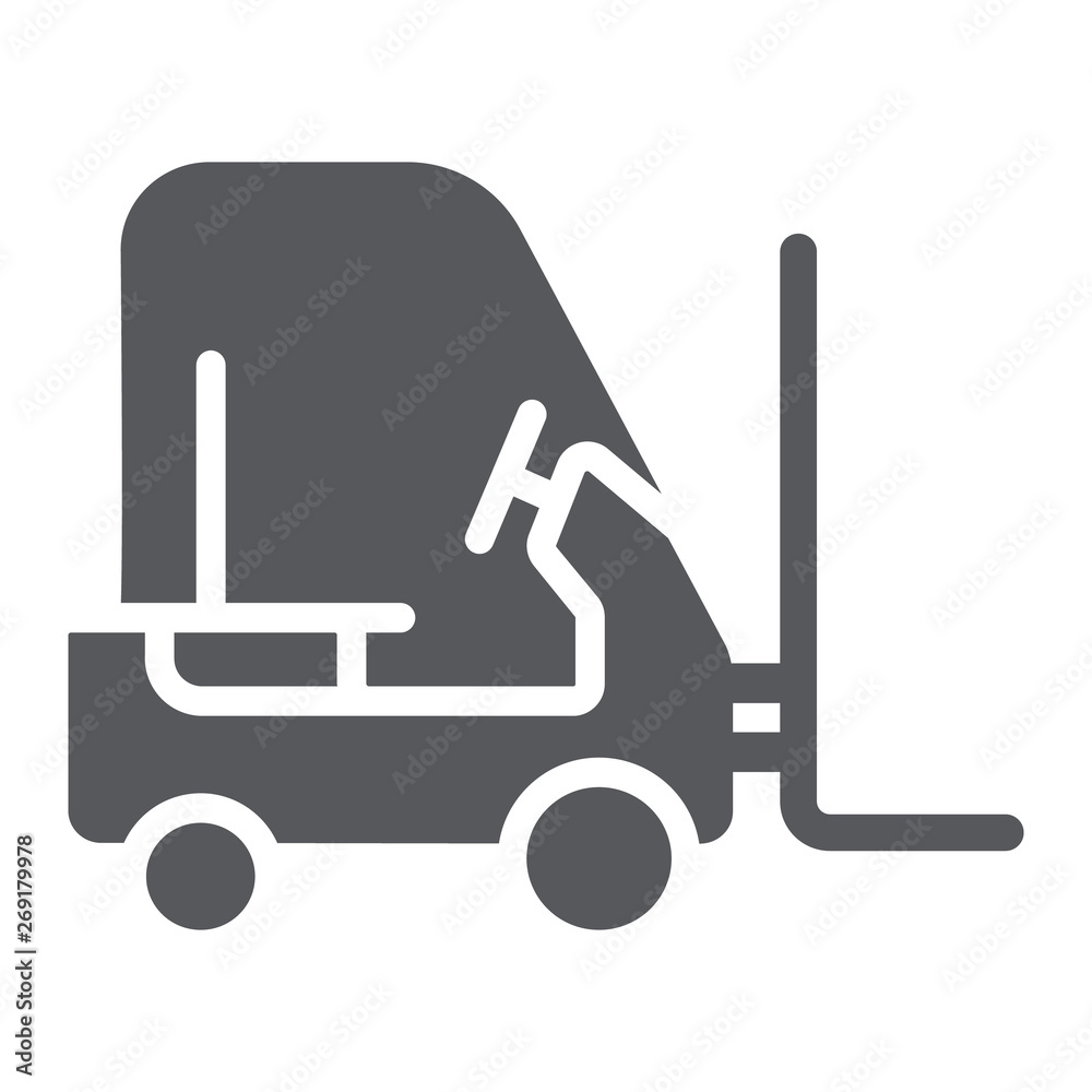 Forklift truck glyph icon, transportation and lift, loader sign, vector graphics, a solid pattern on a white background.