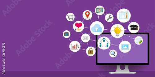flat web banner illustration for business , technology, internet, computer etc. (with copy space)