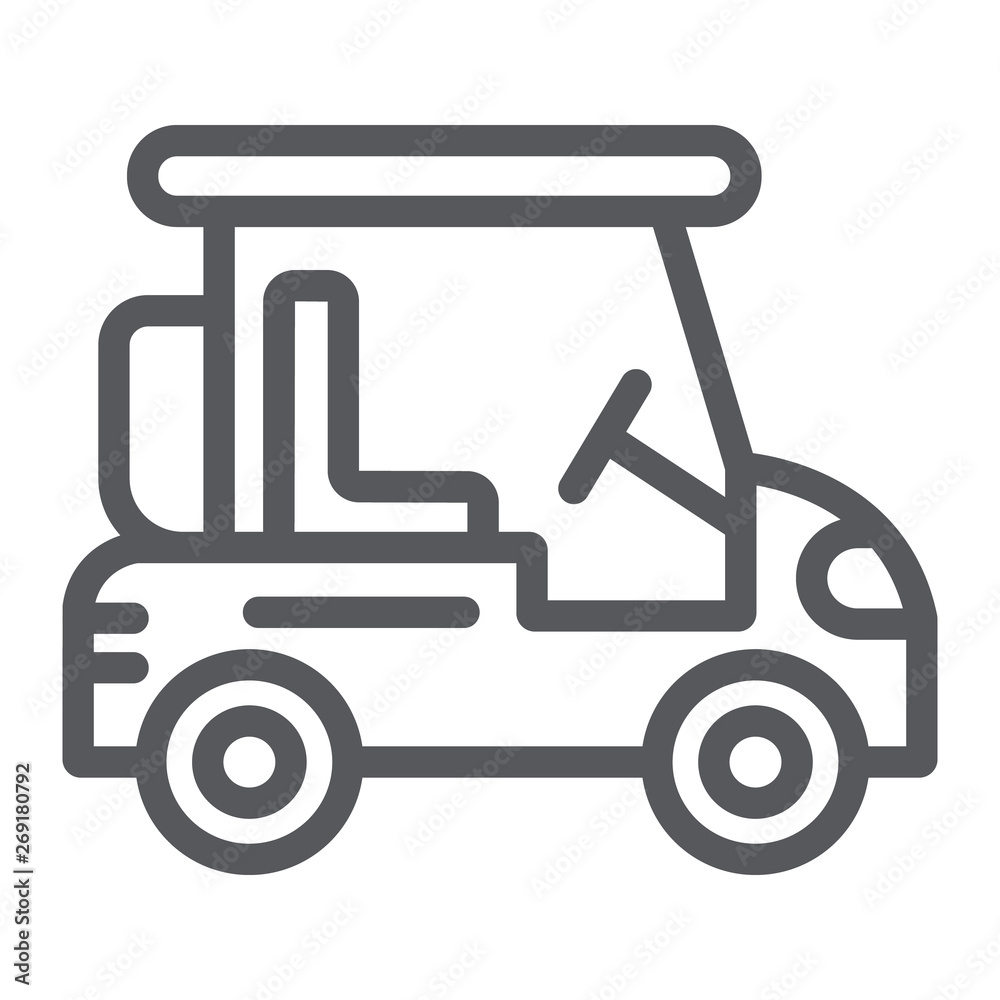 Golf cart line icon, transportation and auto, golf car sign, vector graphics, a linear pattern on a white background.