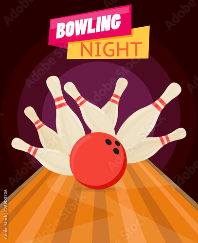 Bowling club poster with ball and bowling pins