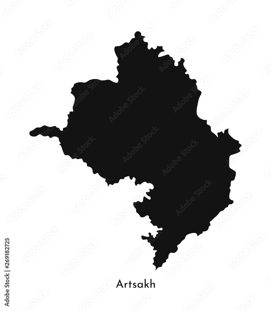 Vector isolated simplified illustration icon with black silhouette of Artsakh (Nagorno-Karabakh Republic) map. White background