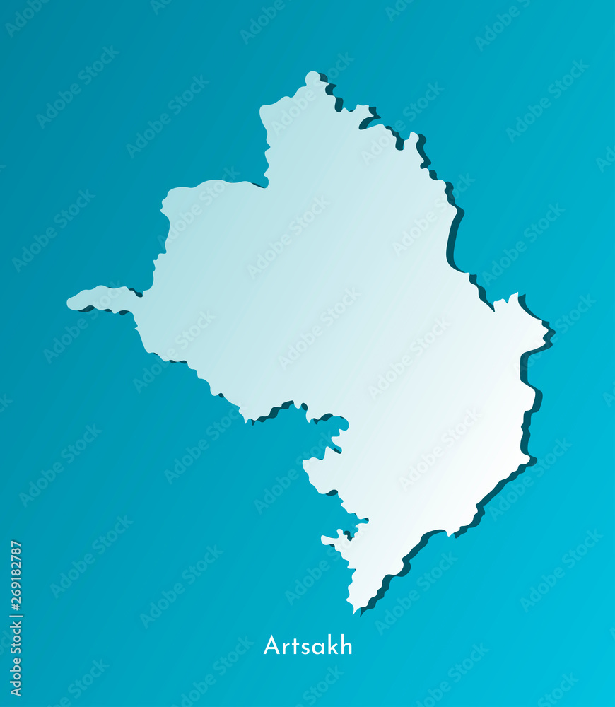 Vector isolated simplified illustration icon with blue silhouette of Artsakh map (Nagorno-Karabakh Republic). Dark blue background