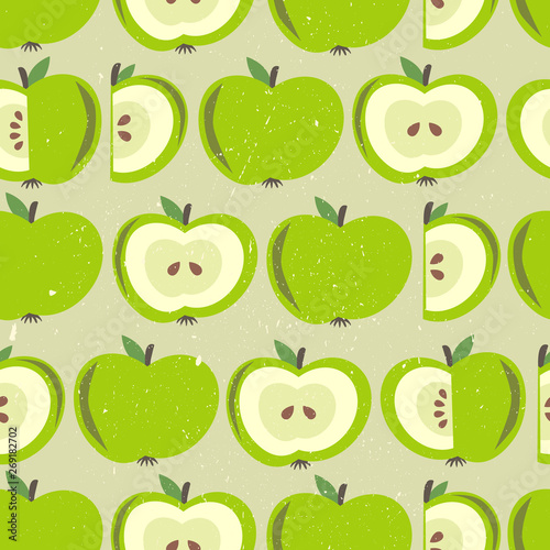 Apples and leaves background. Hand drawn overlapping backdrop. Colorful wallpaper vector. Seamless pattern with fruits. Decorative illustration, good for printing. Design poster