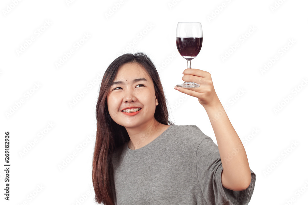 Woman feel happy with wine glass in hand. Woman feel happy with wine glass in hand.