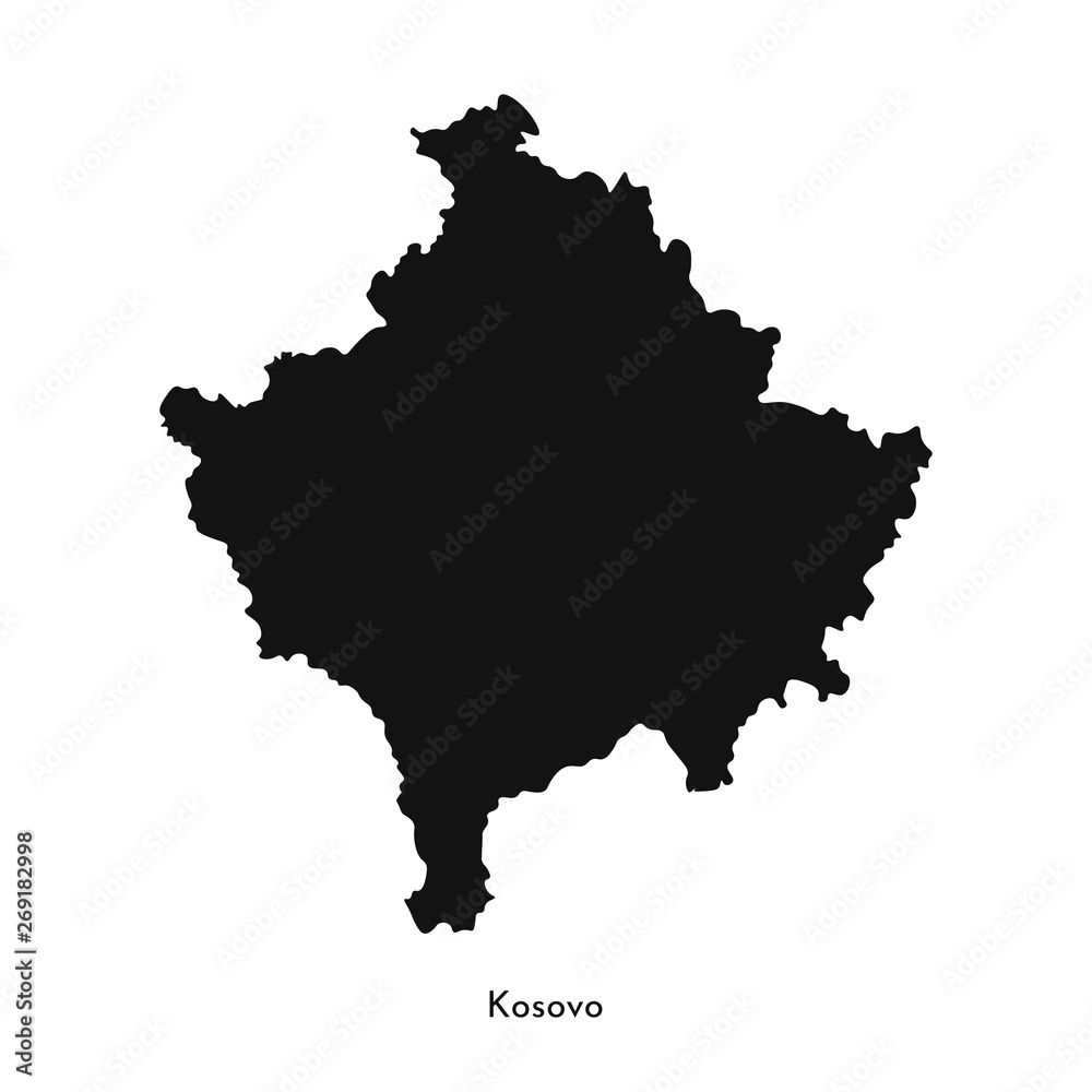 Vector isolated simplified illustration icon with black silhouette of Kosovo map. White background