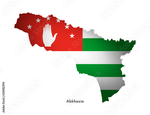Vector illustration with abkhazian national flag with shape of Abkhazia map  simplified . Volume shadow on the map