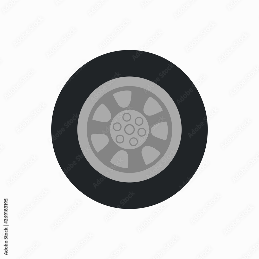 Car wheel. Wheel icon. Car symbol. White background. Vector illustration EPS 10.