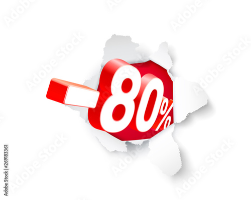 Paper explosion banner 80 off with share discount percentage.