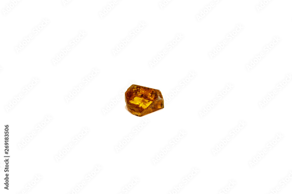 Macro yellow diamond mineral stone on white background Macro yellow diamond mineral stone on white background