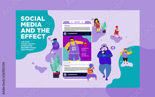 social media marketing vector concept illustration, happy woman and men give like comment on Instagram, can use for, landing page, template, ui, web, homepage, poster, banner, flyer, infographic