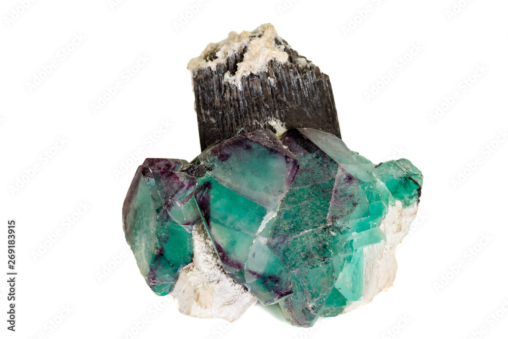 macro mineral fluorite stone on white background macro mineral fluorite stone on white background