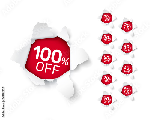 Paper explosion banner collection off with share discount percentage.