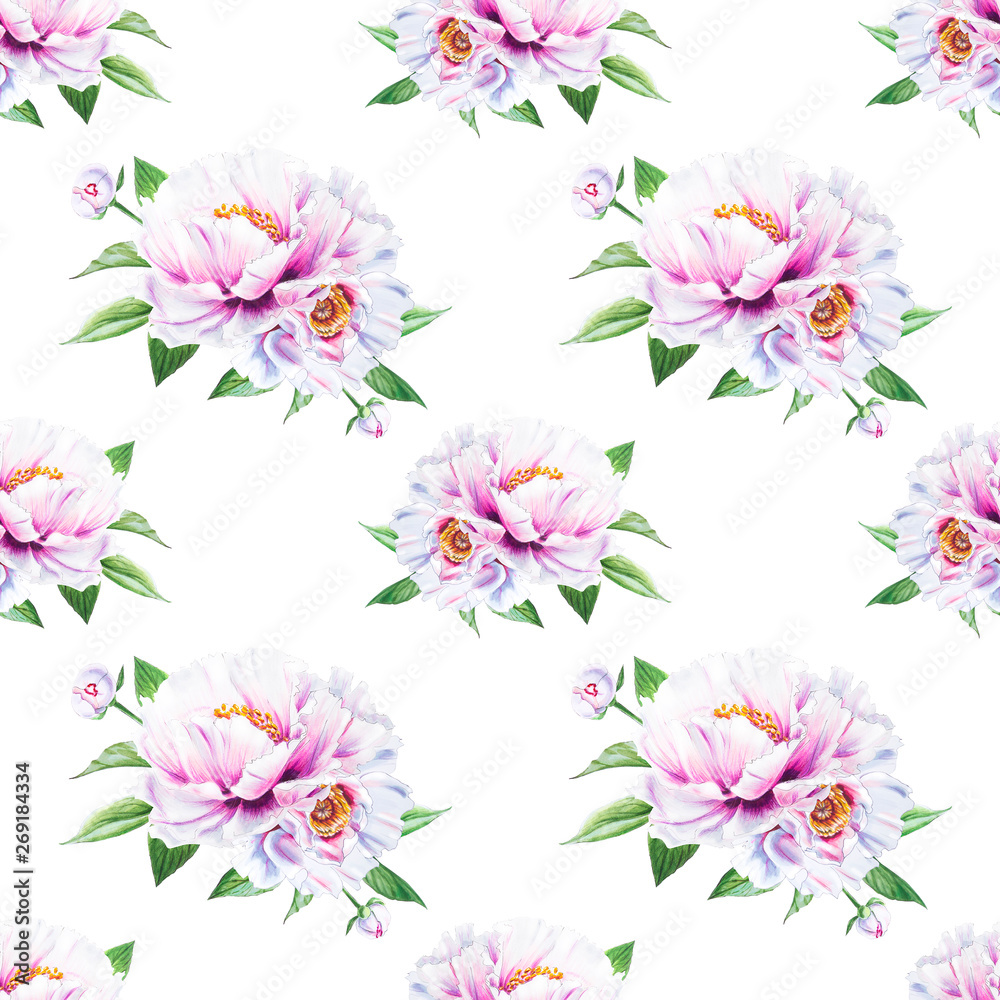 Beautiful white peony seamless pattern. Bouquet of flowers. Floral texture. Marker drawing. Watercolor painting. Wedding and birthday composition. Flower painted background. Hand drawn illustration. Beautiful white peony seamless pattern. Bouquet of flowers. Floral texture. Marker drawing. Watercolor painting. Wedding and birthday composition. Flower painted background. Hand drawn illustration.