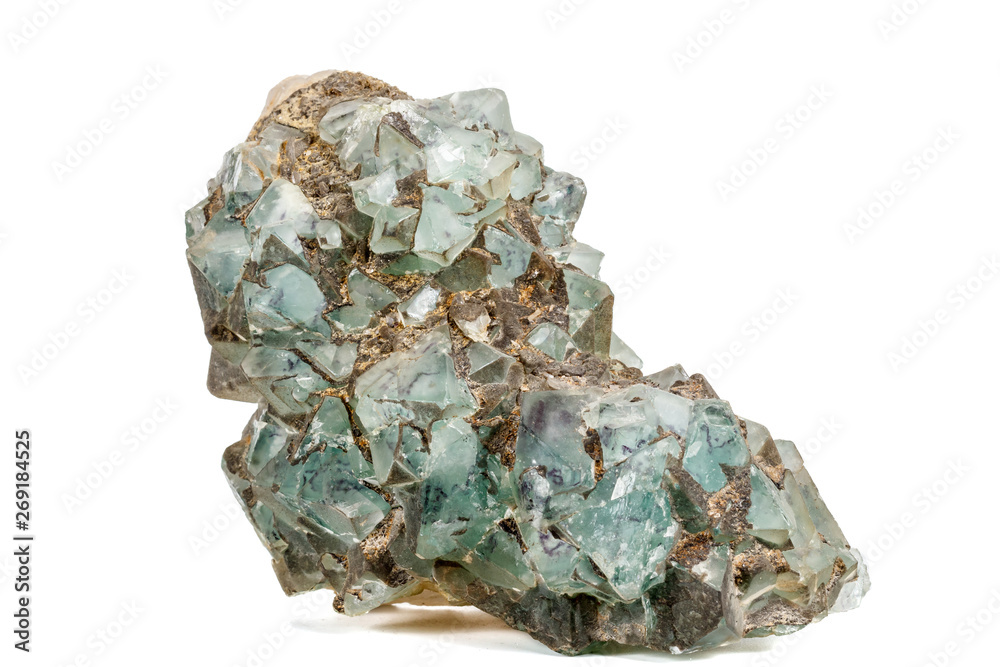 Macro stone Fluorite mineral on white background Macro stone Fluorite mineral on white background