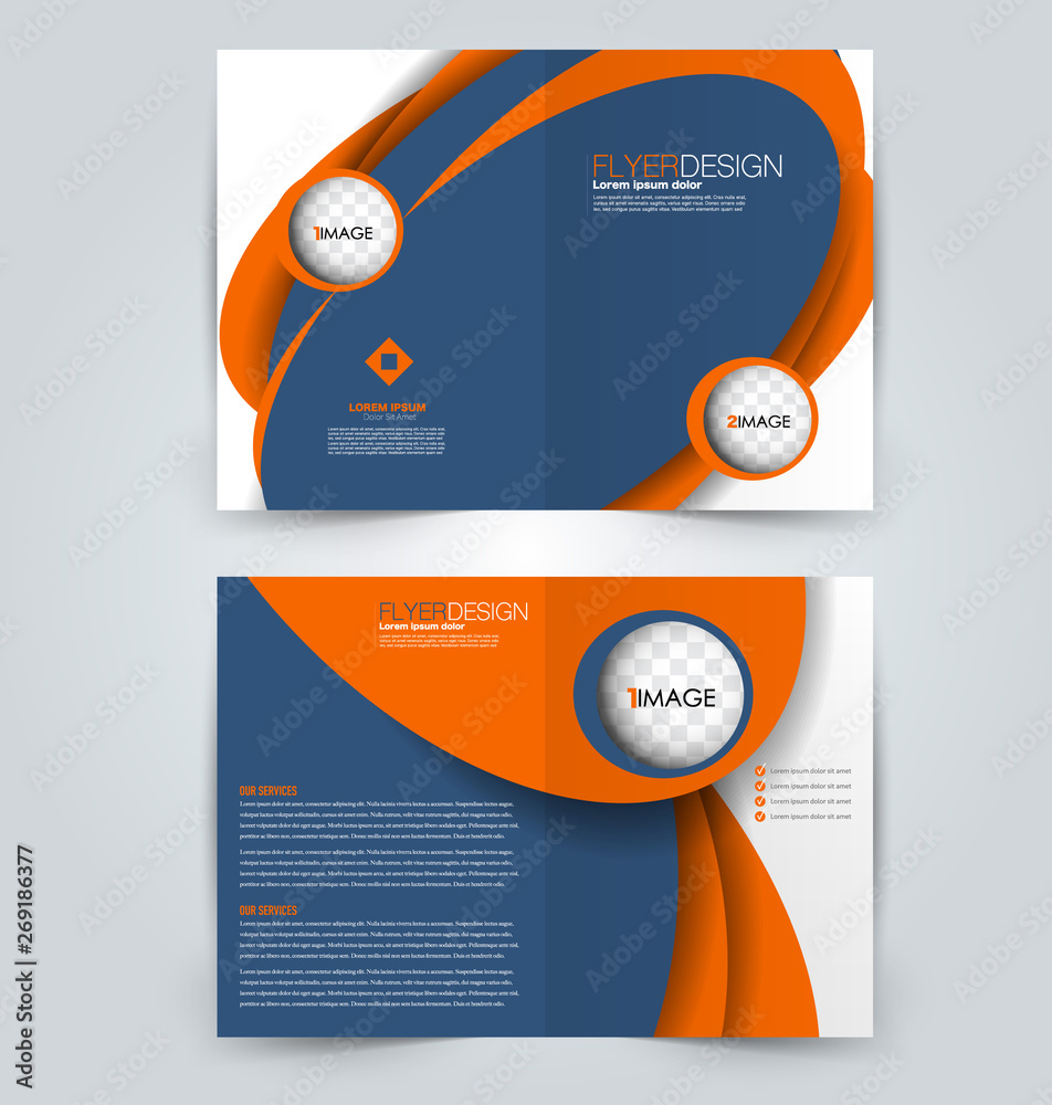 Fold brochure template. Flyer background design. Magazine or book cover,  business report, advertisement pamphlet. Orange and blue color. Vector  illustration. Stock Vector | Adobe Stock