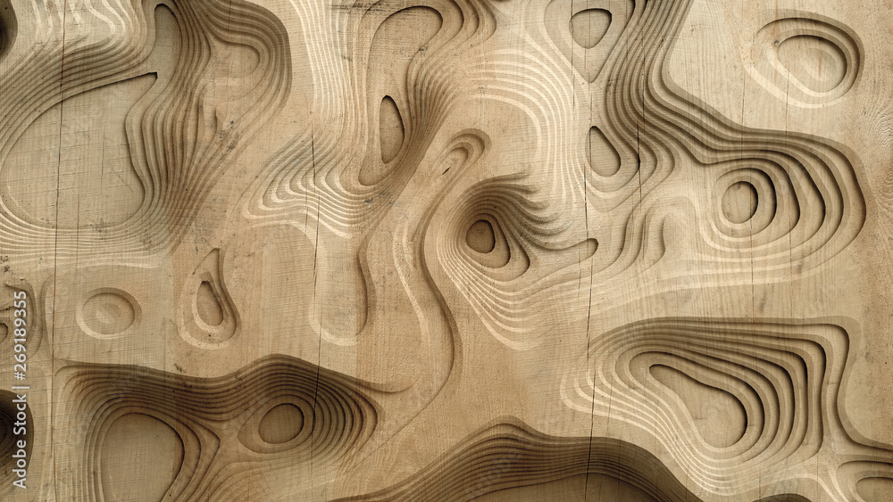Fototapeta premium Abstract texture. Relief, shape, wood, stone. 3d illustration, 3d rendering.