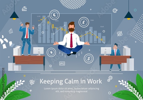Businessman Doing Yoga Trying to Keep Calm Banner.
