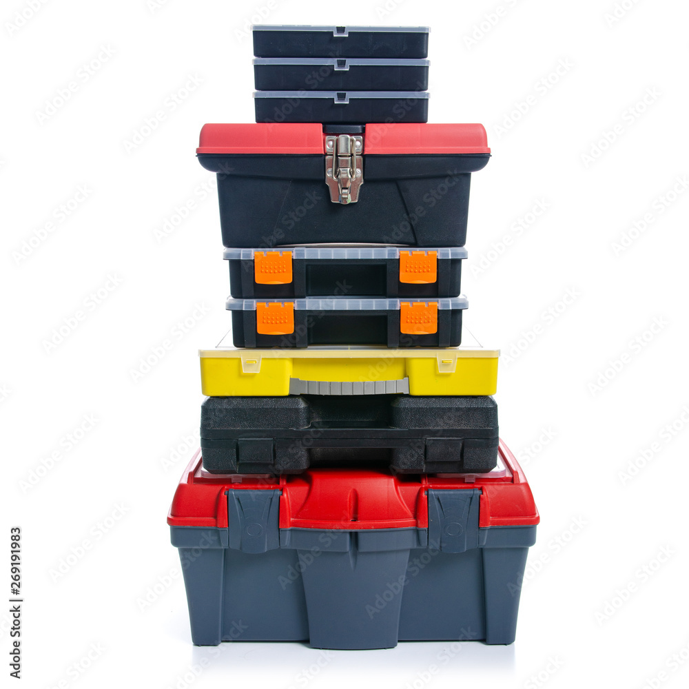 Toolbox and organiser building on white background isolation Toolbox and organiser building on white background isolation