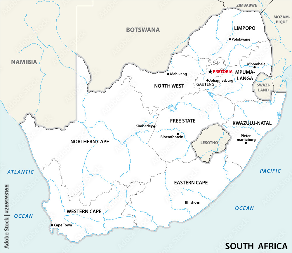 south africa administrative and political vector map