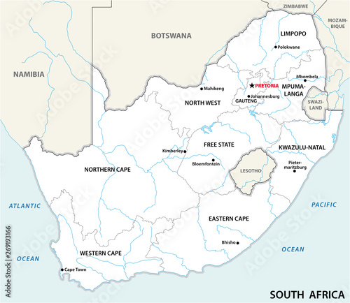 south africa administrative and political vector map