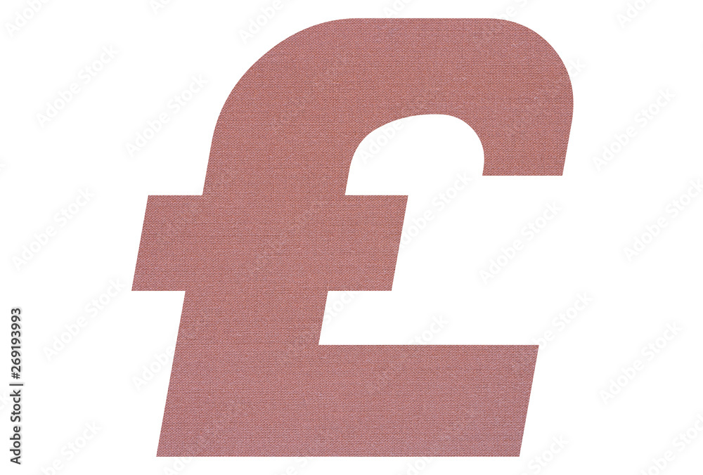 Pound symbol with terracotta colored fabric texture on white background Pound symbol with terracotta colored fabric texture on white background