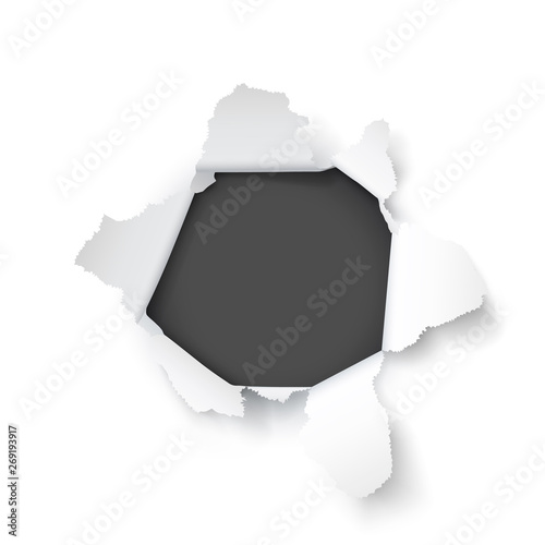 Explosion paper hole on the white background
