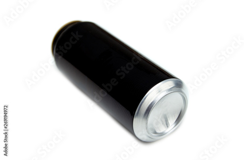 black aluminum can, from under drinks, isolated on white background.
