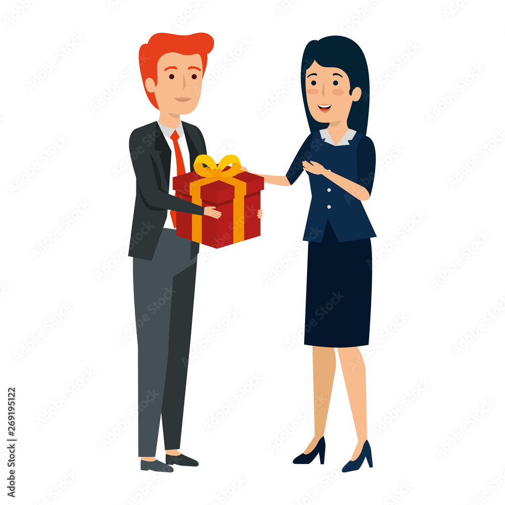 Obraz premium young business couple with gift box