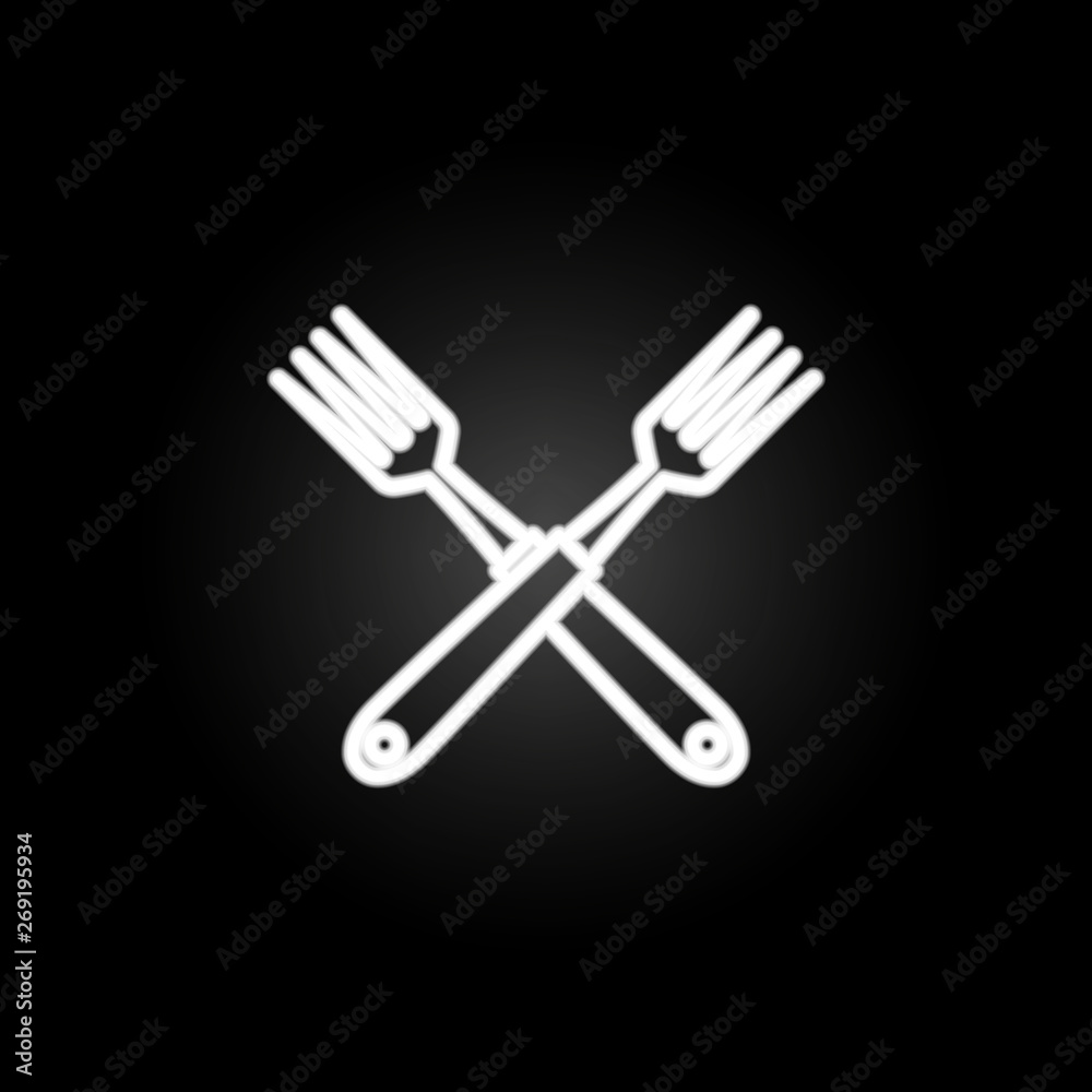 Crossed forks, cutlery neon icon. Elements of kitchen utencils set. Simple icon for websites, web design, mobile app, info graphics Crossed forks, cutlery neon icon. Elements of kitchen utencils set. Simple icon for websites, web design, mobile app, info graphics