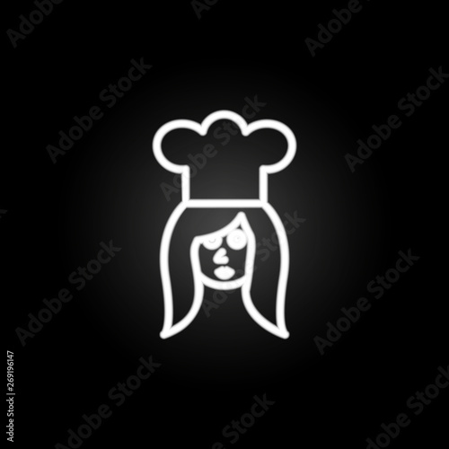 Baker, baker woman, chef neon icon. Elements of kitchen utencils set. Simple icon for websites, web design, mobile app, info graphics
