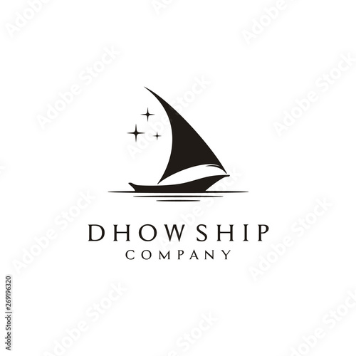 Silhouette of Sailboat Ship, Sail Boat on the Sea Ocen River 