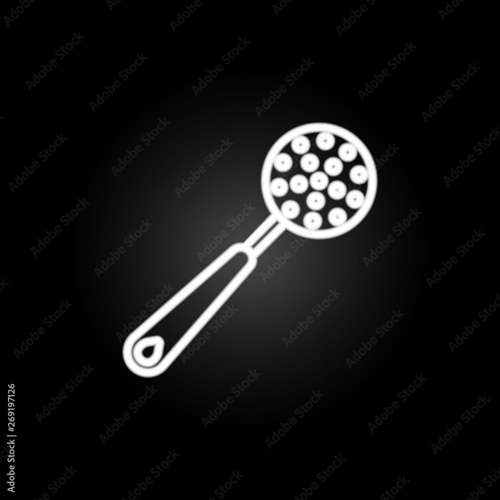 Cooking spoon, skimmer, spatula neon icon. Elements of kitchen utencils set. Simple icon for websites, web design, mobile app, info graphics Cooking spoon, skimmer, spatula neon icon. Elements of kitchen utencils set. Simple icon for websites, web design, mobile app, info graphics