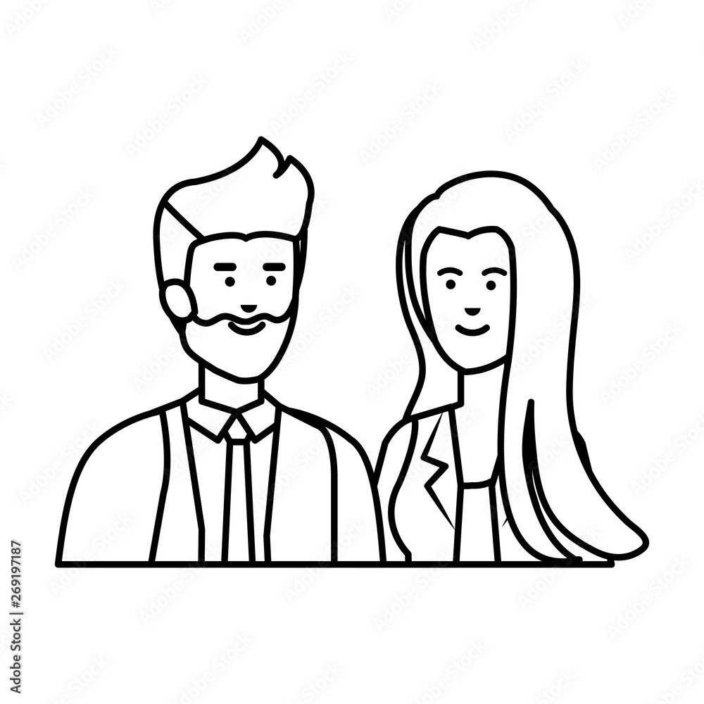 young business couple avatars characters