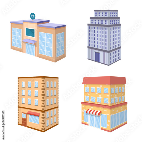 Vector illustration of city and build sign. Collection of city and apartment stock symbol for web.