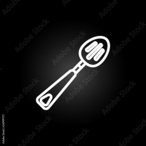Cooking spoon, skimmer, spatula neon icon. Elements of kitchen utencils set. Simple icon for websites, web design, mobile app, info graphics