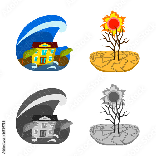 Vector design of weather and distress logo. Collection of weather and crash vector icon for stock.
