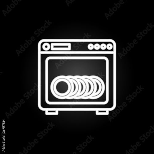 Dishware cleaning device neon icon. Elements of kitchen utencils set. Simple icon for websites, web design, mobile app, info graphics