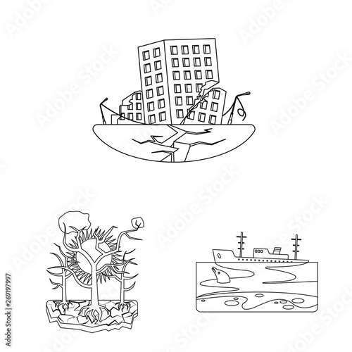 Isolated object of natural and disaster symbol. Set of natural and risk stock vector illustration.